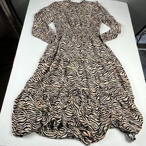 Lost Wander Cant Be Tamed Long Maxi Dress Zebra Print Smocked Long Sleeve MEDIUM